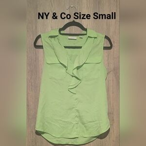 New York & Company Lime Green Ruffle Blouse